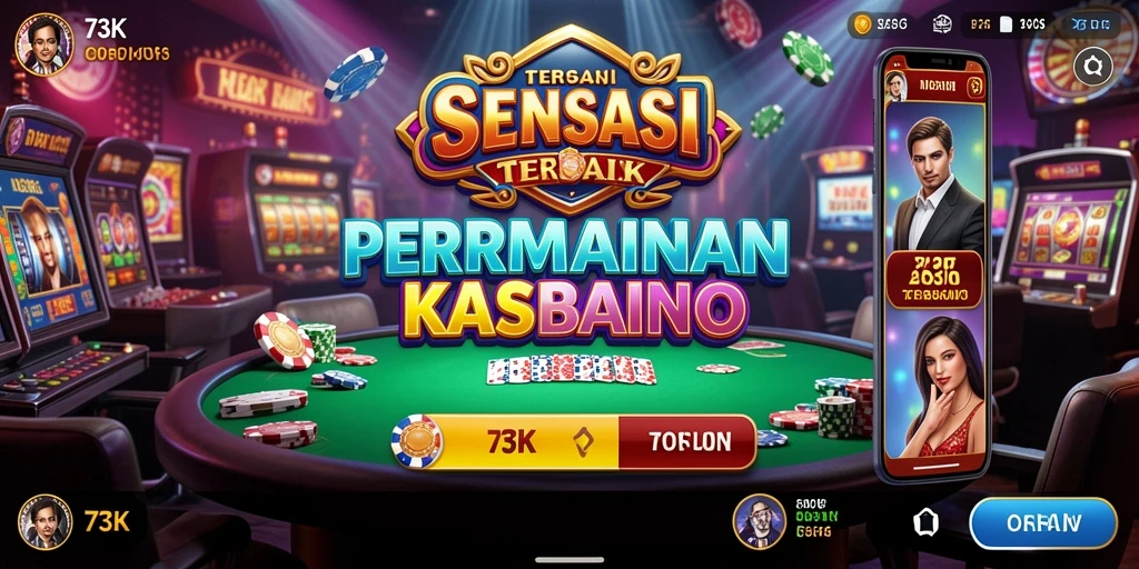 Tampilan gameplay menarik dari 73K dengan elemen kasino yang hidup.