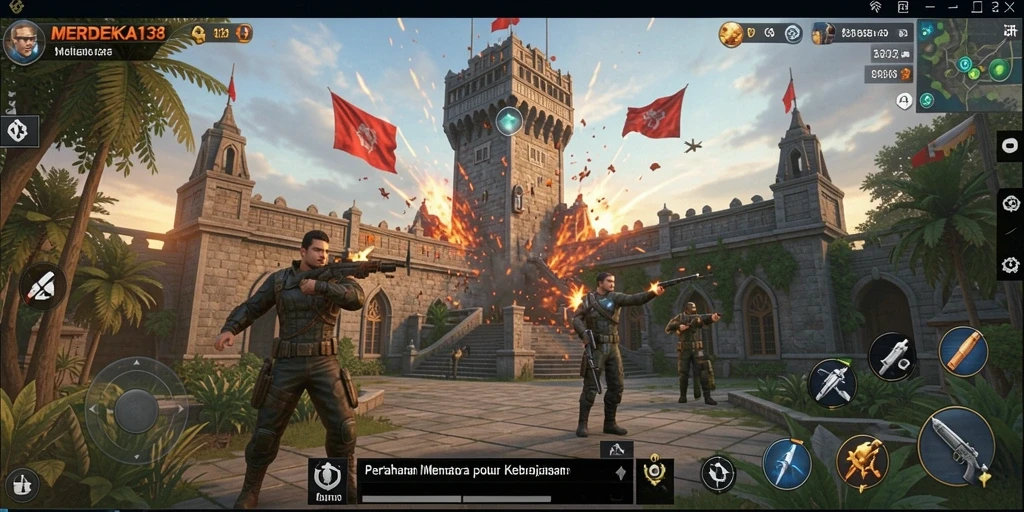 Tampilan gameplay <strong>MERDEKA138</strong> yang mendebarkan dalam pertarungan Tower Defense.