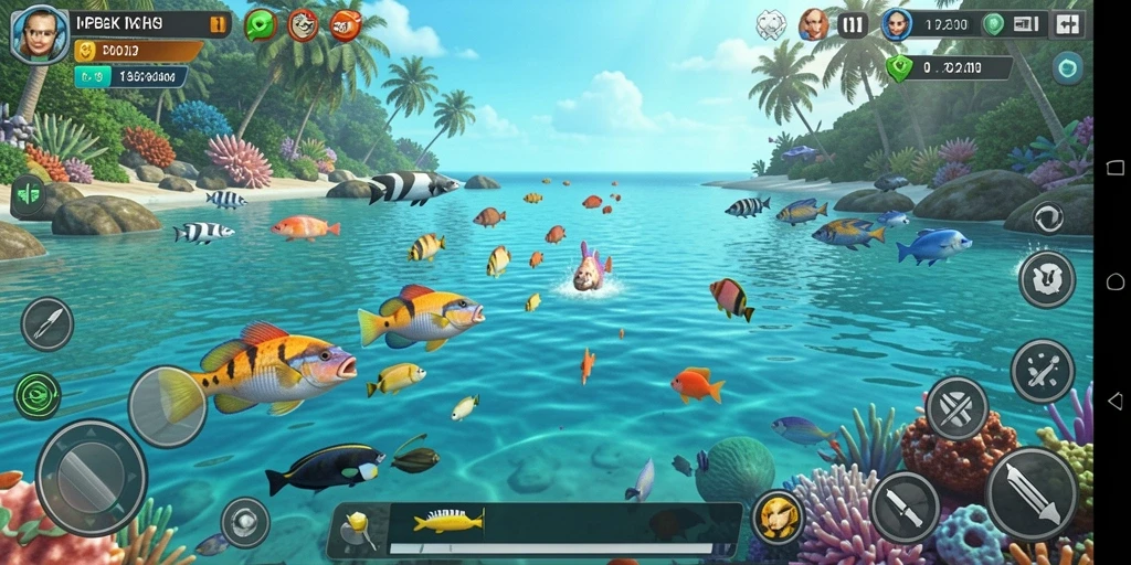 Tampilan gameplay seru dalam MPO2121 saat menangkap ikan.