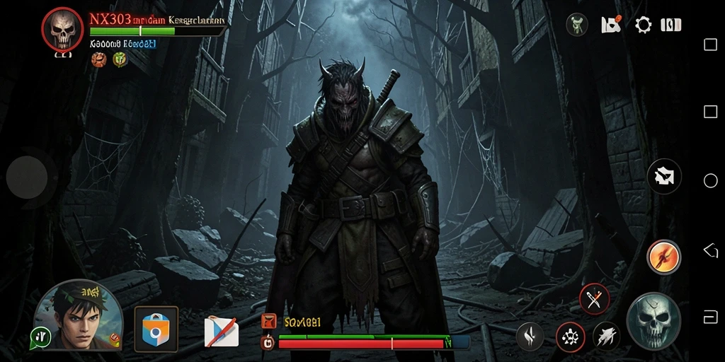 Screenshot gameplay NX303 menampilkan suasana mencekam dan kegelapan.