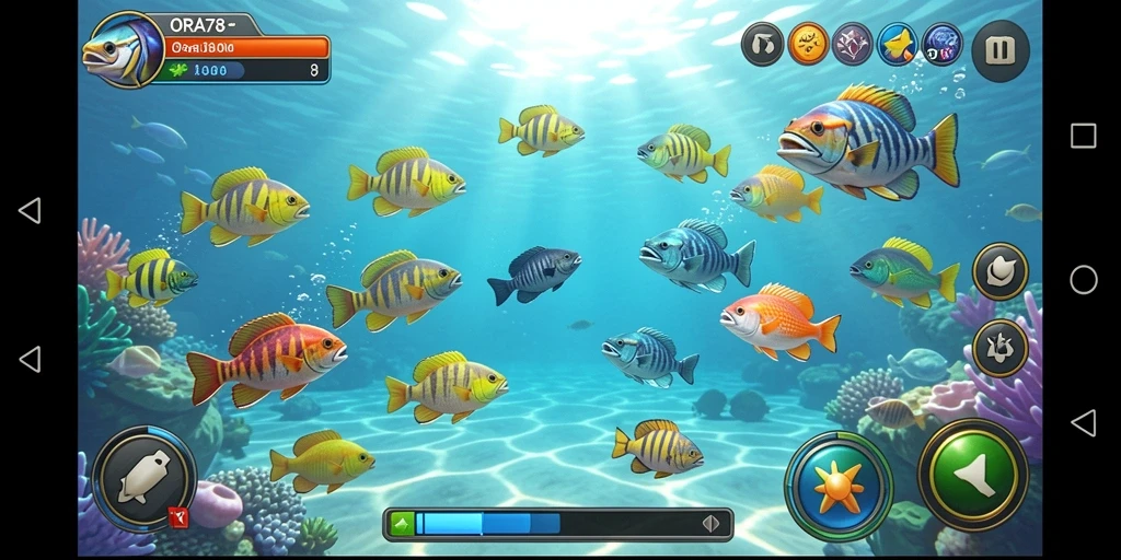 Screenshot ORA78 menampilkan gameplay seru dalam menembak ikan.