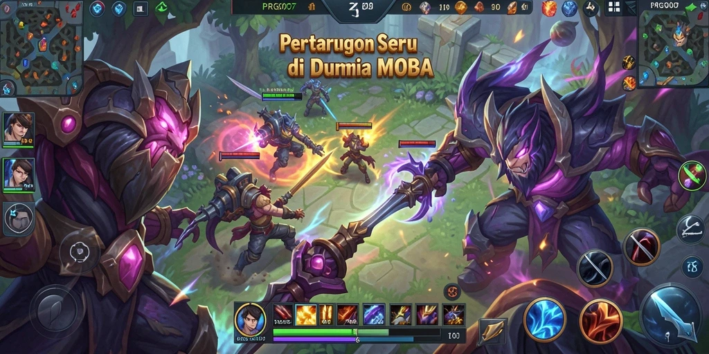 Tampilan gameplay seru PRG007 dengan aksi MOBA yang mendebarkan.
